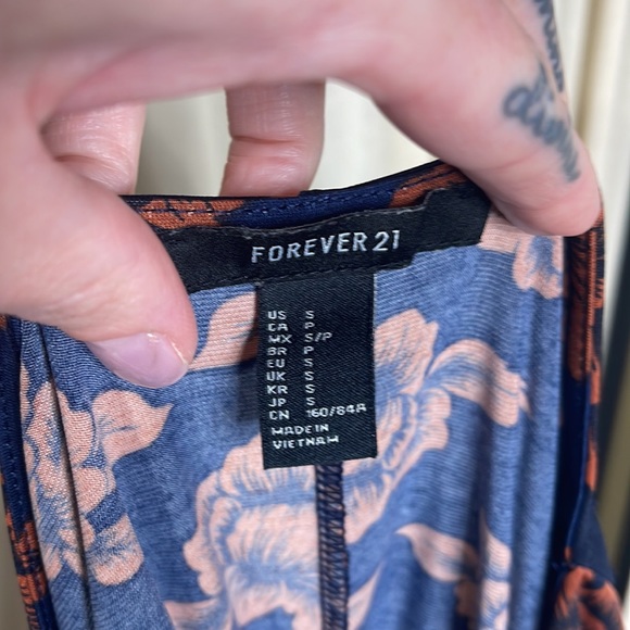 LIKE NEW! FOREVER 21 NAVY BLUE & DARK ORANGE FLORAL BODYCON DRESS SIZE SMALL - Picture 9 of 9